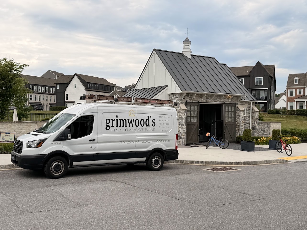 Grimwood’s Home Systems van outside the Arcona community pool building in Mechanicsburg, PA.